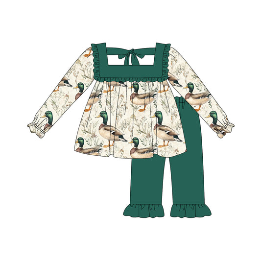 presale GLP2360 Long sleeves green ruffle duck tunic pants girls clothes D 5.16