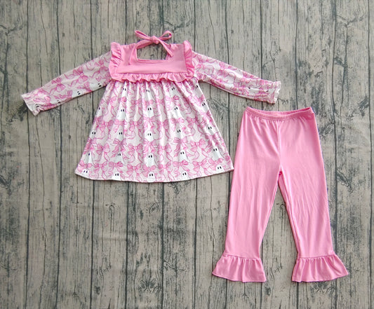 presale GLP2362  Halloween Ghost Bow Pattern Pink Lace Tie Long Sleeve Pants Set D 6.18