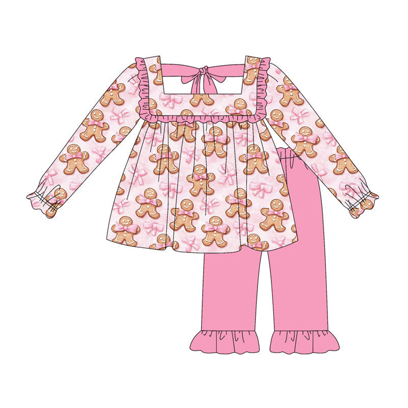 presale GLP2363 Pink ruffle bow gingerbread tunic pants girls Christmas clothes  D 5.16