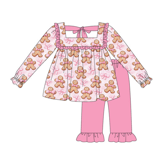 presale GLP2363 Pink ruffle bow gingerbread tunic pants girls Christmas clothes  D 5.16