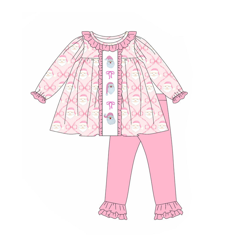 presale GLP2364 Pink bow santa tunic ruffle pants girls Christmas outfits  D 7.29