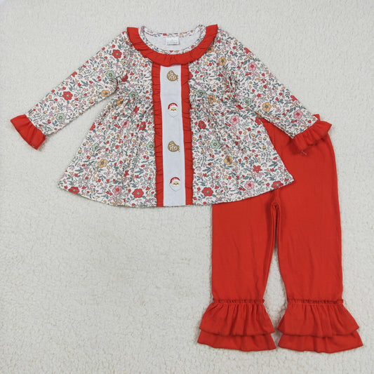 GLP2365 Floral santa cookie tunic pants girls Christmas outfits  D 815