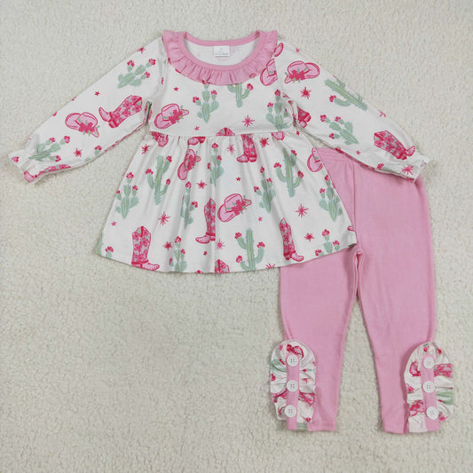 GLP2367 Baby Girls Long Sleeves Pink Boots Cactus Tunic Legging Pants Set  D 828