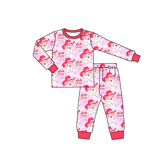 presale GLP2384 Baby Girls Pink Long Sleeves Santa Bows Plaid Top Pants Pajamas Set D 5.23