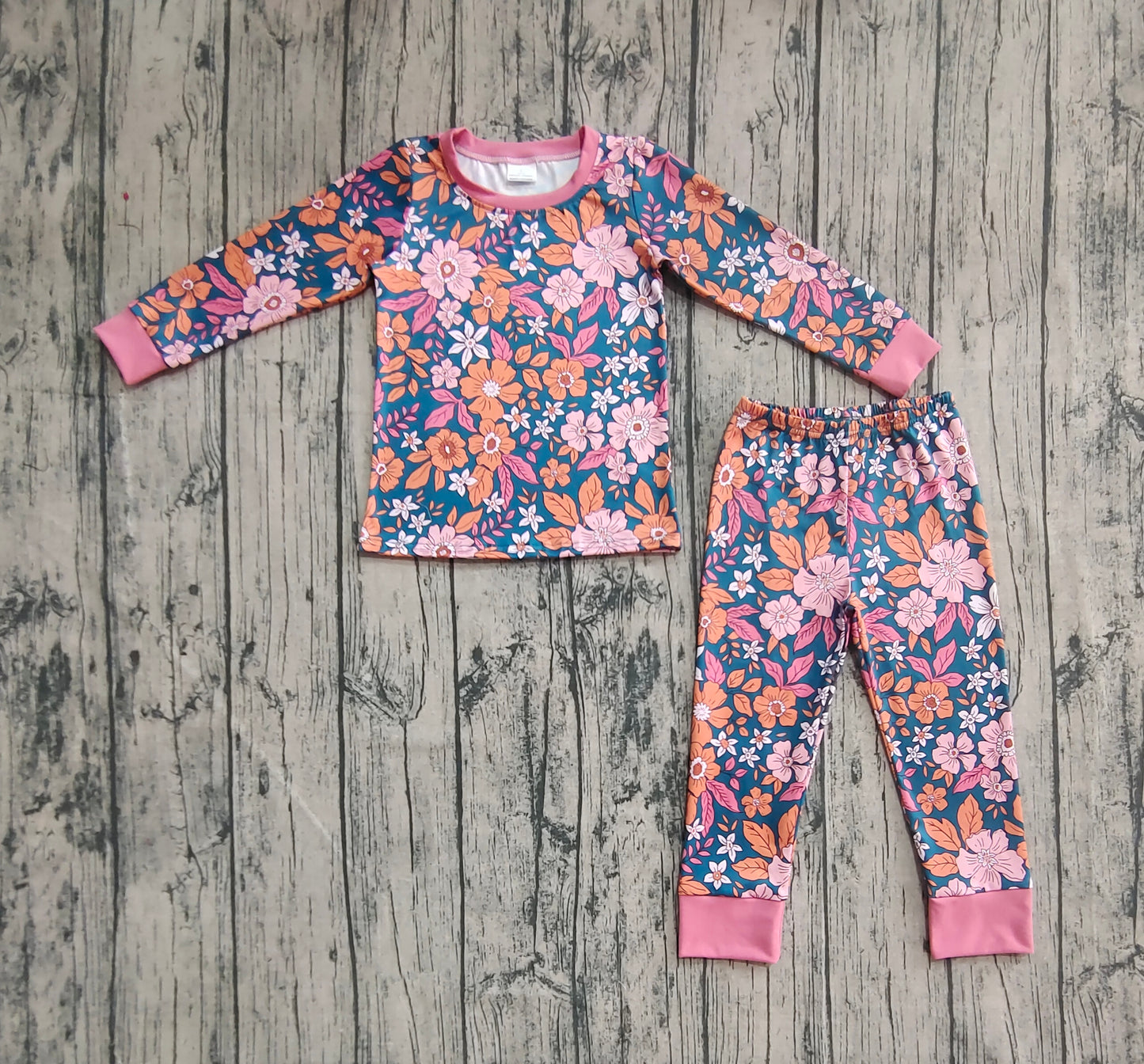 GLP2385 Baby Girls Lavender Long Sleeves Floral Top Pants Pajamas Set D 7.15