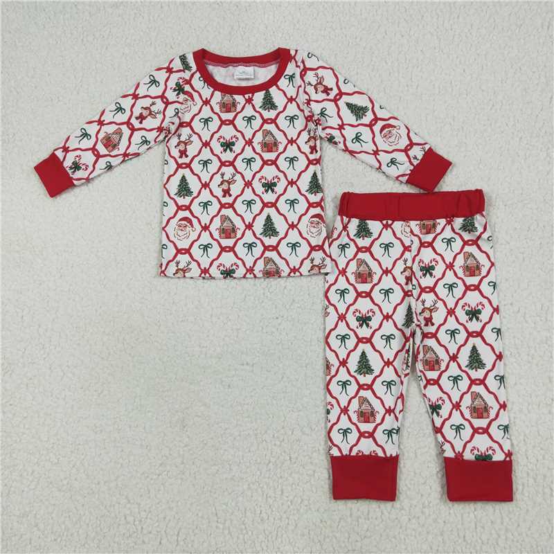 Family Sibling Baby Kids Christmas Red Bows Santa Trees Checked Clothes Sets Rompers Blanket   D 1208