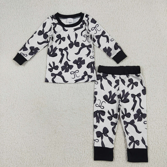 GLP2395  Baby Girls Long Sleeves Black Bows Top Pant Pajamas Set D 5.24