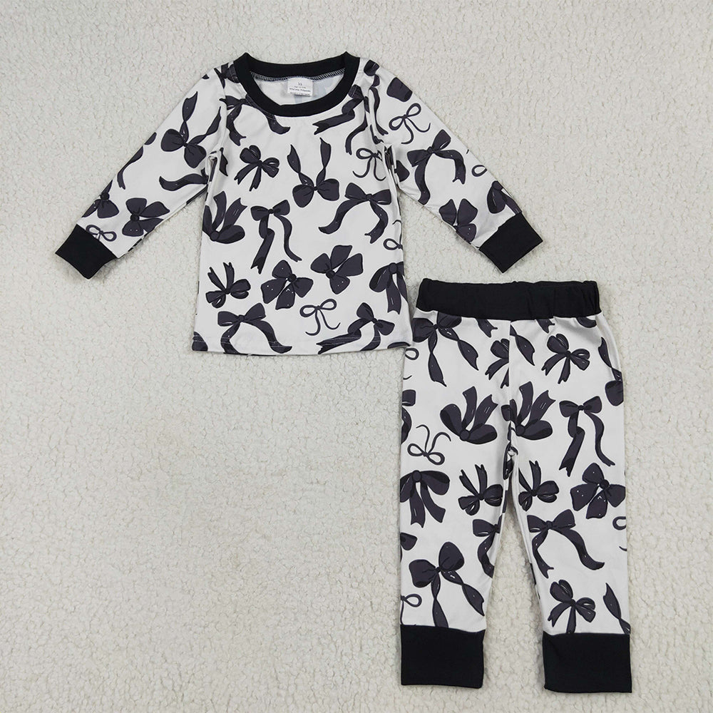 GLP2395  Baby Girls Long Sleeves Black Bows Top Pant Pajamas Set D 5.24