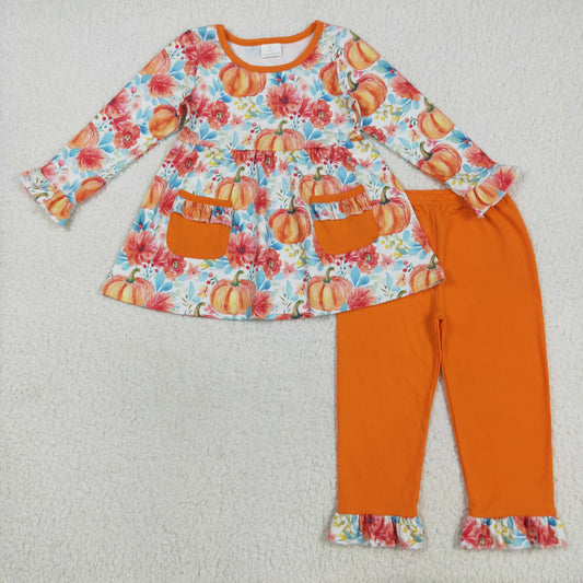 GLP2399 Pumpkin Blossom Lace Orange Pocket Long Sleeve Pants Set D 8.2