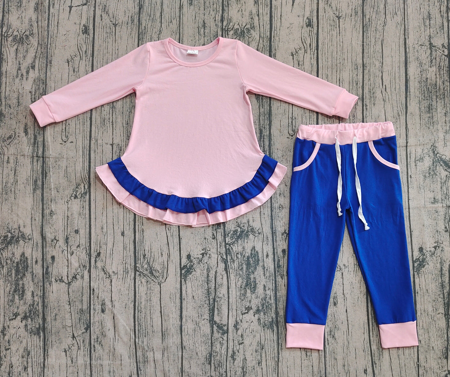 GLP2401 Baby Girls Light Pink Long Sleeves Ruffle Top Purple Pockets Legging Pant Set  D 902