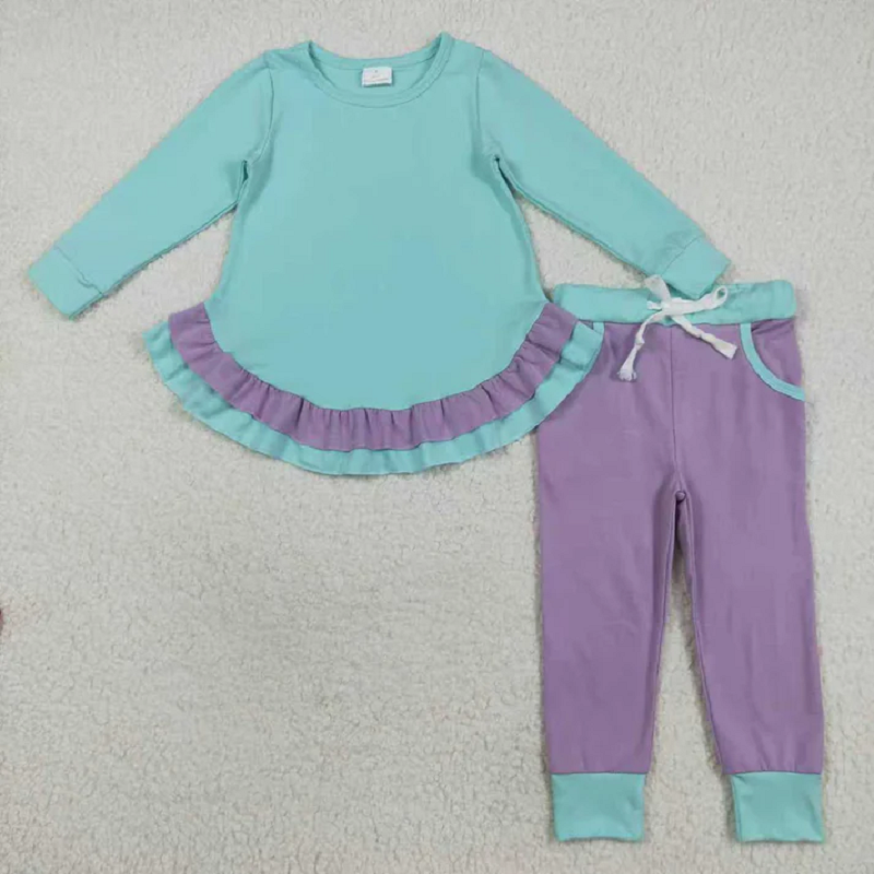 Sibling Baby Girls Long Sleeves Ruffle Tunic Pockets Leggings Pants Clothes Sets  D 925