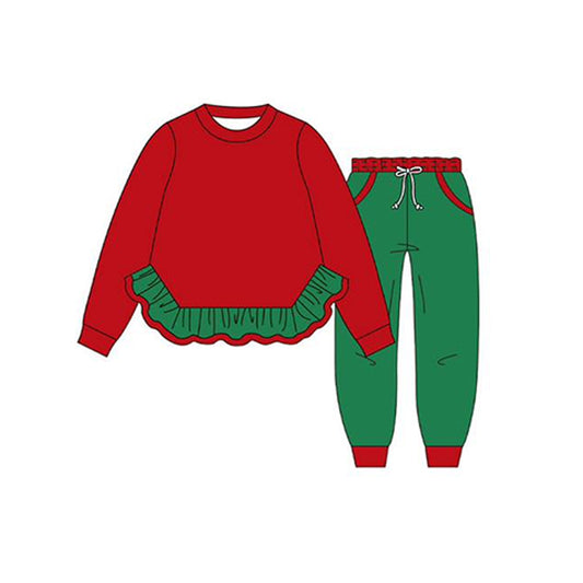 presale GLP2403 Baby Girls Red Long Sleeves Ruffle Top Green Pockets Legging Pant Set  D 5.29