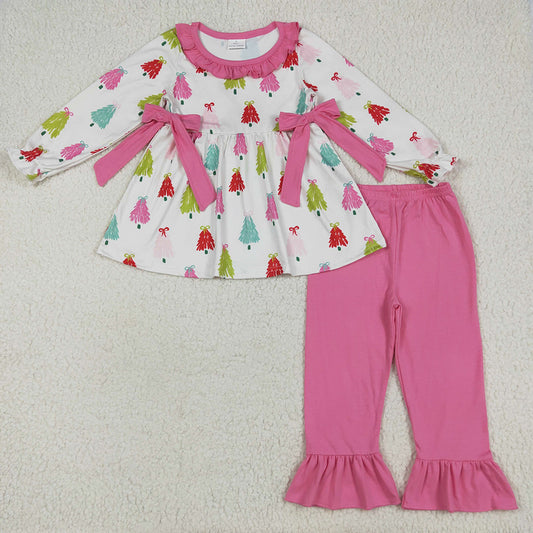 GLP2422 Baby Girls Long Sleeves Bows Trees Tunic Ruffle Pant Set D 6.5