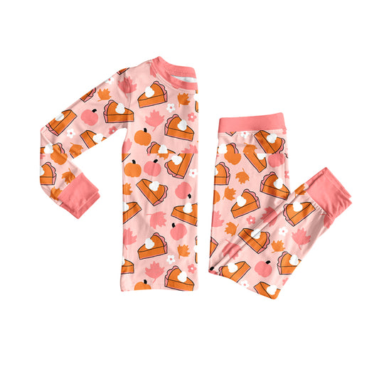 presale GLP2425 Baby Girls Pink Long Sleeves Cakes Pumpkins Top Pant Pajamas Set D 6.3