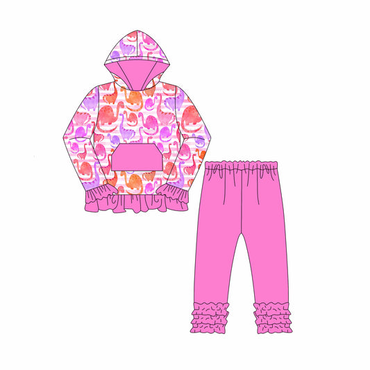 presale GLP2430 Baby Girls Pink Long Sleeves Dinosaurs Pocket Hoodies Top Pant Set D 6.3