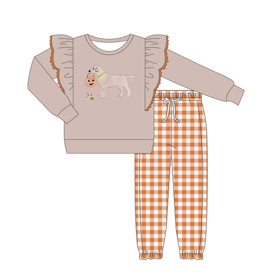 presale GLP2446 Baby Girls Lavender Long Sleeves Ghost Pumpkins Dog Top Orange Plaid Pant Se  D 6.4