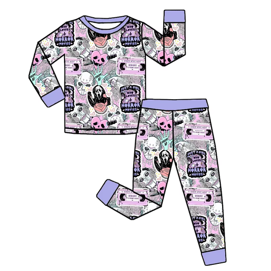 presale GLP2458 Baby Girls Long Sleeves Lavender Ghosts Top Pant Pajamas Set D 6.10