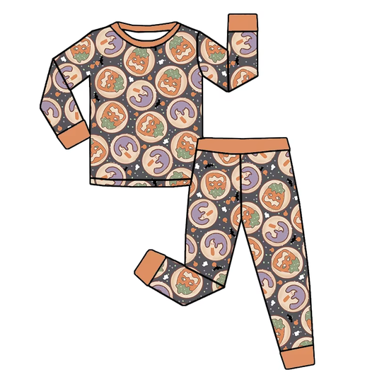 presale GLP2460 Baby Girls Long Sleeves Ghosts Pumpkins Top Pant Pajamas Set D 6.10