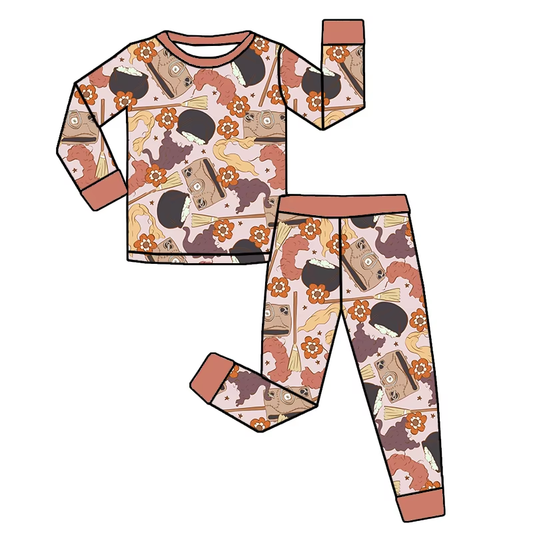 presale GLP2461 Baby Girls Peach Long Sleeves Hairs Flowers Top Pant Pajamas Set D 6.10