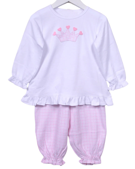 presale GLP2464 Baby Girls Long Ruffle Sleeves Hearts Crown Tunic Pink Plaid Pant Set D 6.10