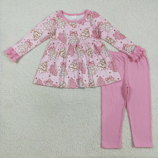 GLP2471  Baby Girls Pink Christmas Tree Cake Legging Pants Set