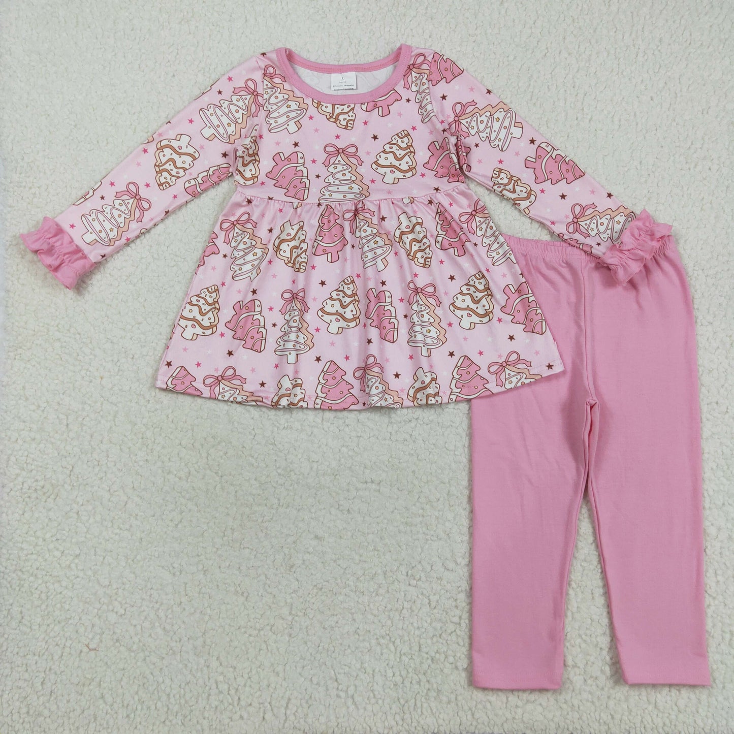 GLP2471  Baby Girls Long Ruffle Sleeves Pink Bows Christmas Trees Tunic Legging Pant Set D 8.14 02