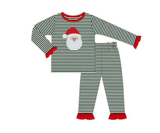 presale GLP2488 Baby Girls Long Ruffle Sleeves Black Stripes Santa Top Pant Pajamas Set D 6.14