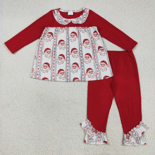 GLP2500 Baby Girls Red Christmas Santa Stripes Tunic Ruffle Legging Pants Sets