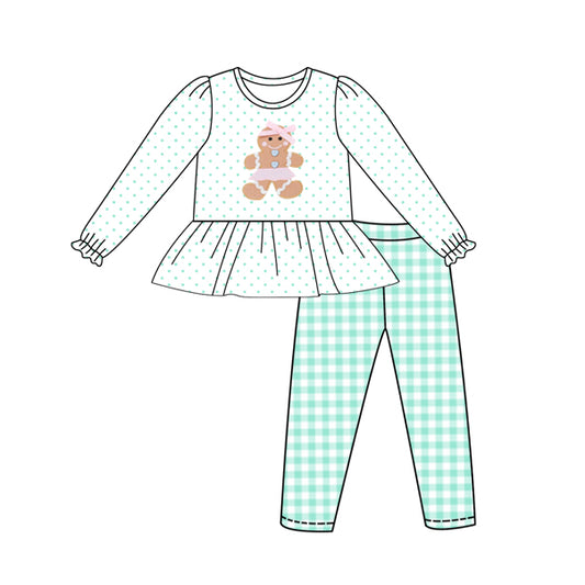 presale GLP2511  Baby Girls Polka Dots Gingerbread Tunic Aqua Plaid Legging Pants Set D 6.17
