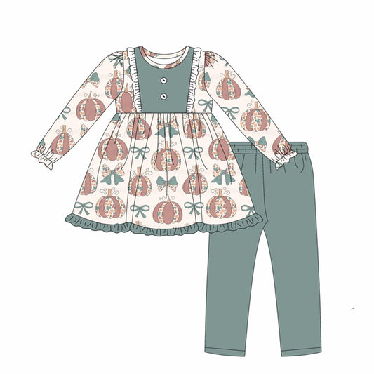 presale GLP2517 Baby Girls Long Ruffle Sleeves Floral Pumpkins Tunic Legging Pant Set  D 6.19