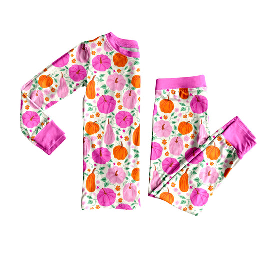 presale GLP2521 Baby Girls Long Sleeves Pink Flower Pumpkins Top Pant Pajamas Set D 6.19