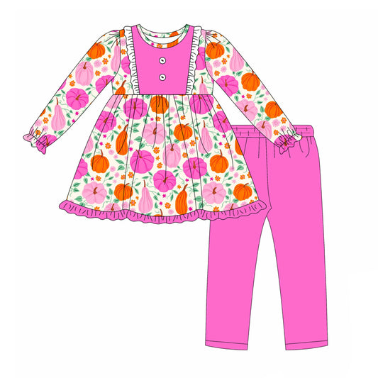 presale GLP2522 Baby Girls Long Sleeves Pink Flower Pumpkins Tunic Legging Pant Set D 6.19