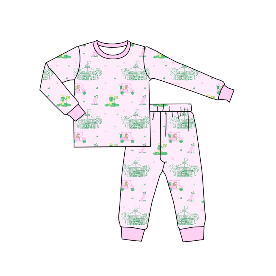 presale GLP2524 Baby Girls Pink Long Sleeves Dogs Golf Top Pant Pajamas Set  D 6.21