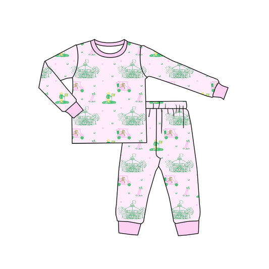 presale GLP2524 Baby Girls Pink Long Sleeves Dogs Golf Top Pant Pajamas Set  D 6.21