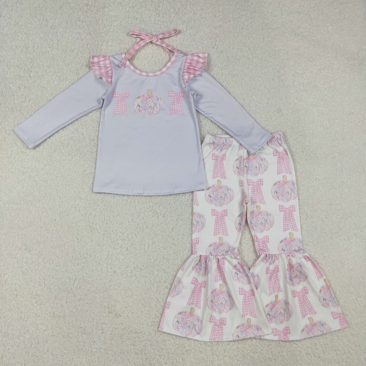 GLP2532 Baby Girls Long Sleeves Bows Pumpkins Tunic Bell Bottom Pant Set