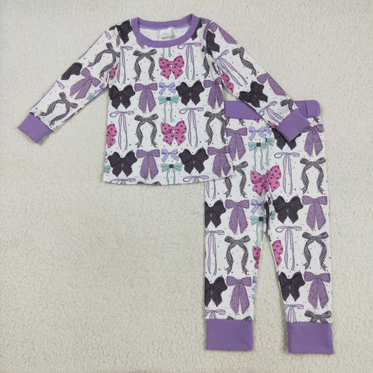 GLP2533  Baby Girls Long Sleeves Colorful Bows Top Pant Pajamas Set