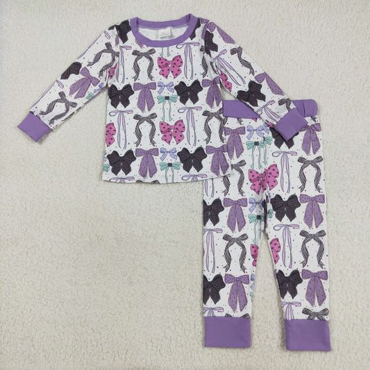 GLP2533 Baby Girls Long Sleeves Colorful Bows Top Pant Pajamas Set D 7.4