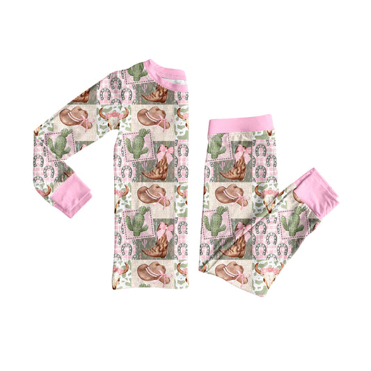 presale GLP2534  Baby Girls Long Sleeves Cactus Hats Boots Top Pant Pajamas Set D 6.25