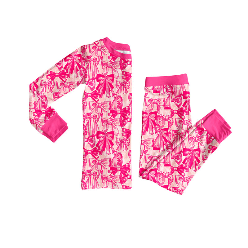 GLP2539  Baby Girls Long Sleeves Pink Bows Plaid Top Pant Pajamas Set D 821