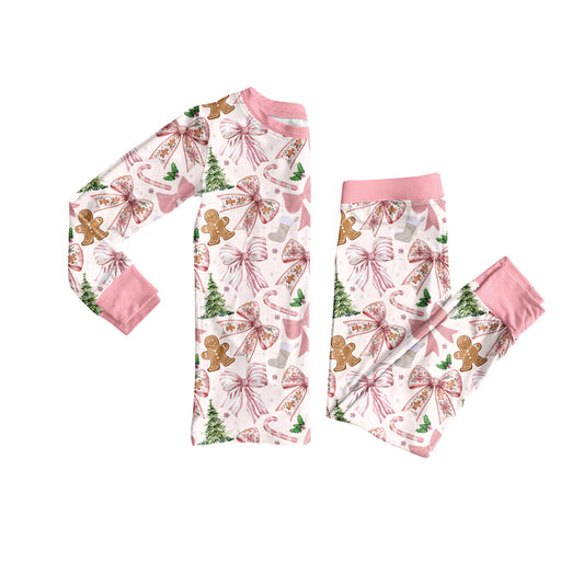 presale GLP2542 Baby Girls Pink Long Sleeves Trees Gingerbread Top Pants Pajamas Set D 7.1