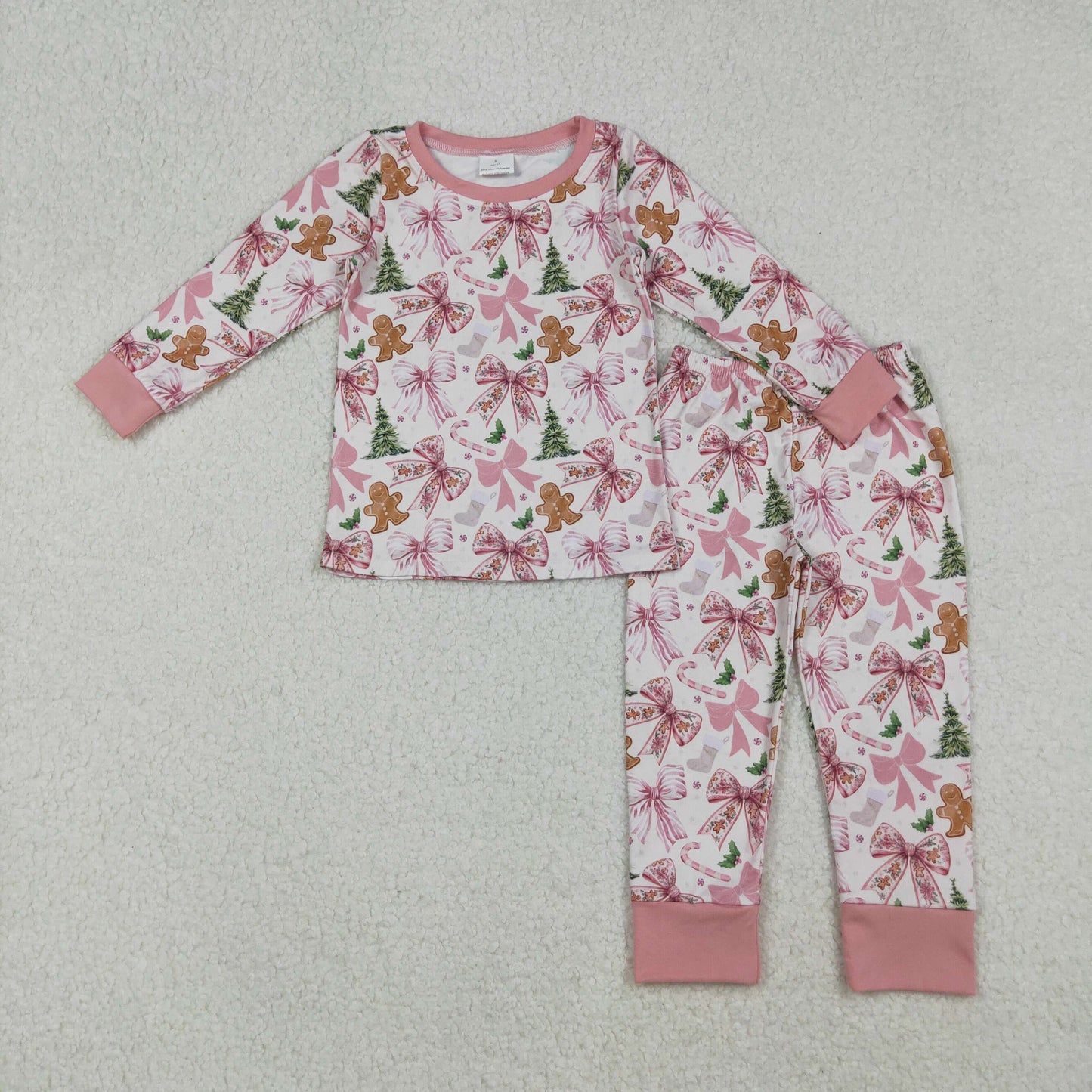 GLP2542 Baby Girls Pink Long Sleeves Trees Gingerbread Top Pants Pajamas Set