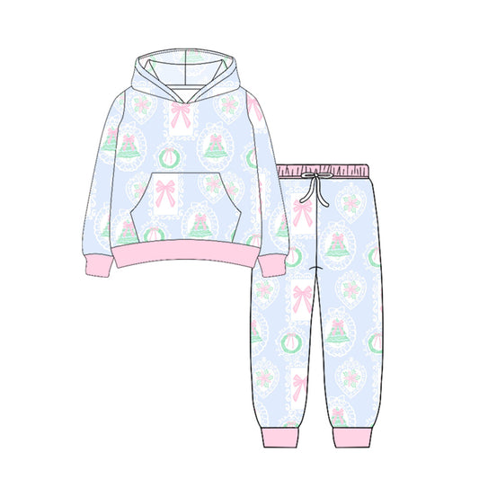 presale GLP2544 Baby Girls Long Sleeves Holly Bows Trees Pocket Hoodies Legging Pants Set D 7.1
