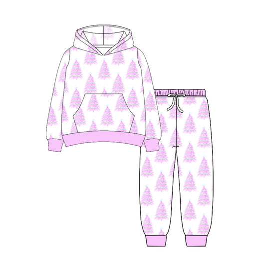 presale GLP2546 Baby Girls Long Sleeves Pink Trees Plaid Pocket Hoodies Legging Pants Set D 7.1