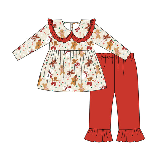 presale GLP2548 Baby Girls Long Sleeves Gingerbread Snowman Tunic Ruffle Pant Set D 7.1