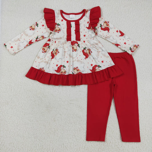 GLP2558 Baby Girls Long Sleeves Santa Stars Button Tunic Legging Pant Set D 7.16