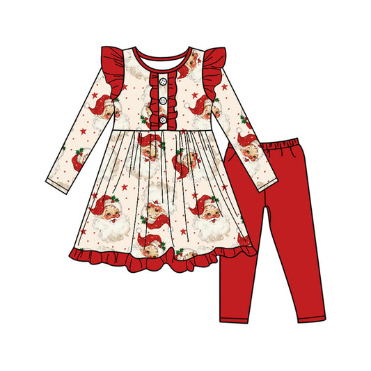 presale GLP2558  Baby Girls Long Sleeves Santa Stars Button Tunic Legging Pant Set D 7.3