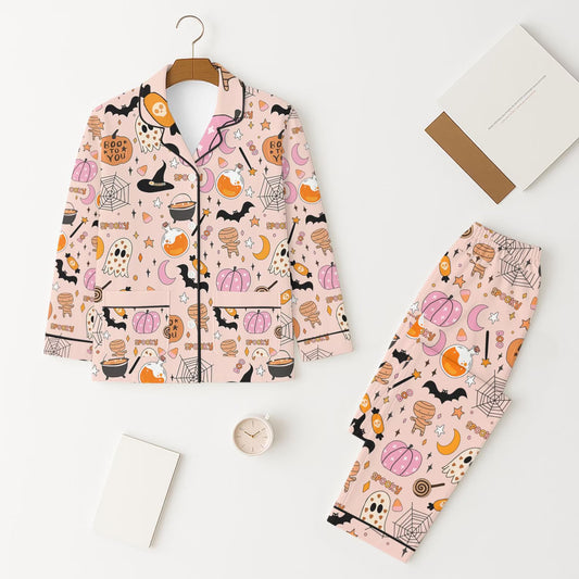 presale GLP2559 Baby Girls Long Sleeves Ghost Pumpkin Button Pockets Top Pant Pajamas Set D 7.4