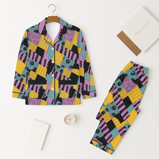 presale GLP2560 Baby Girls Long Sleeves Purple Yellow Plaid Button Pockets Top Pant Pajamas Set D 7.4