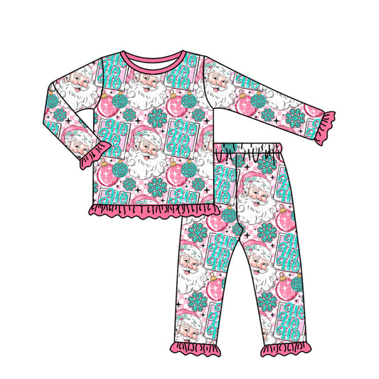presale GLP2562 Baby Girls Long Ruffle Sleeves Christmas Santa Top Pant Pajamas Set D 7.4