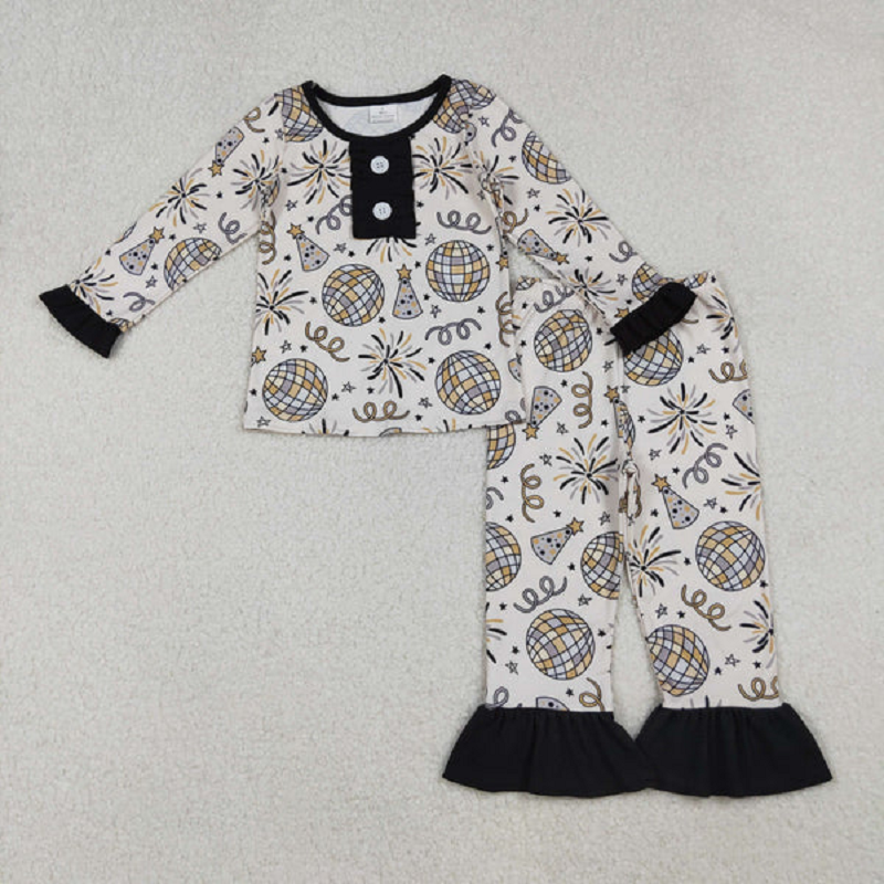 Mama and Me Fireworks Stars Button Ruffle Pants Happy New Year Pajamas Sets Pants With Belt D 1022
